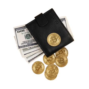Wallet with bitcoins and cash