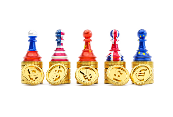 3D currency pawns on coins
