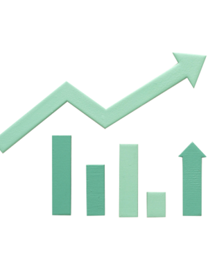 Green bar chart with arrow