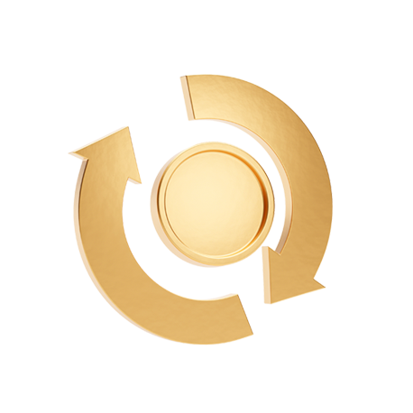 Gold coin with circular arrows