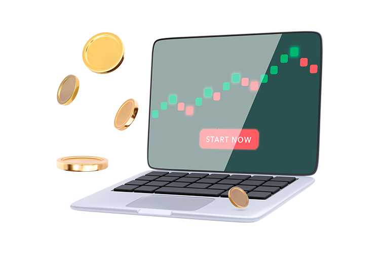 Laptop with chart and coins